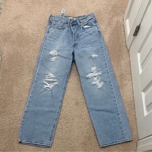 Light Wash Distressed Straight-Leg Jeans